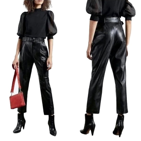 Ted Baker London Faydell Pleather Belted Trousers - Picture 1 of 15